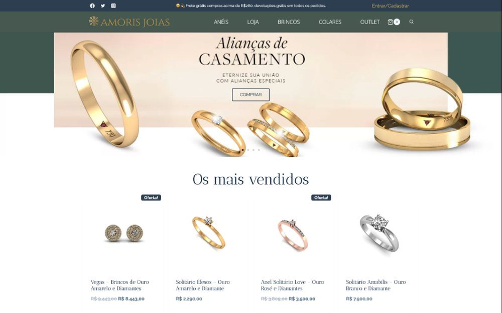 Tienda online de Amoris Joias con fichas de producto de joyería