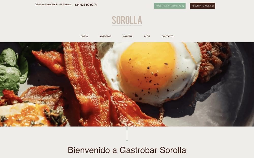Web de Gastrobar Sorolla con su carta y fotos de platos