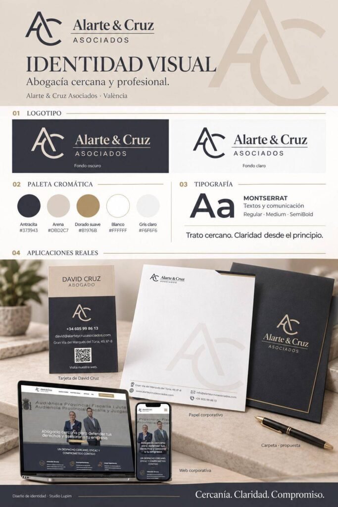 Identidad visual de Alarte & Cruz Asociados con logotipo, colores y tipografías